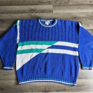 VTG Fox Collection Sweater Mens XL Cable Knit Geometric 1980s Cotton Made in USA